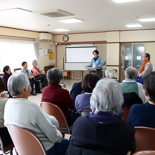 Seniors and a community health worker at a community health workshop